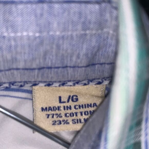 Large Tommy Bahama Blue-White LS Shirt - Picture 4 of 6